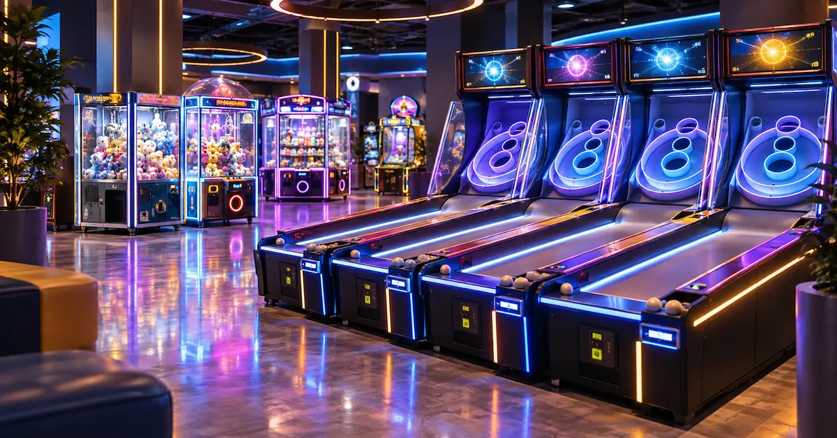 Arcade skee ball and claw machines scene