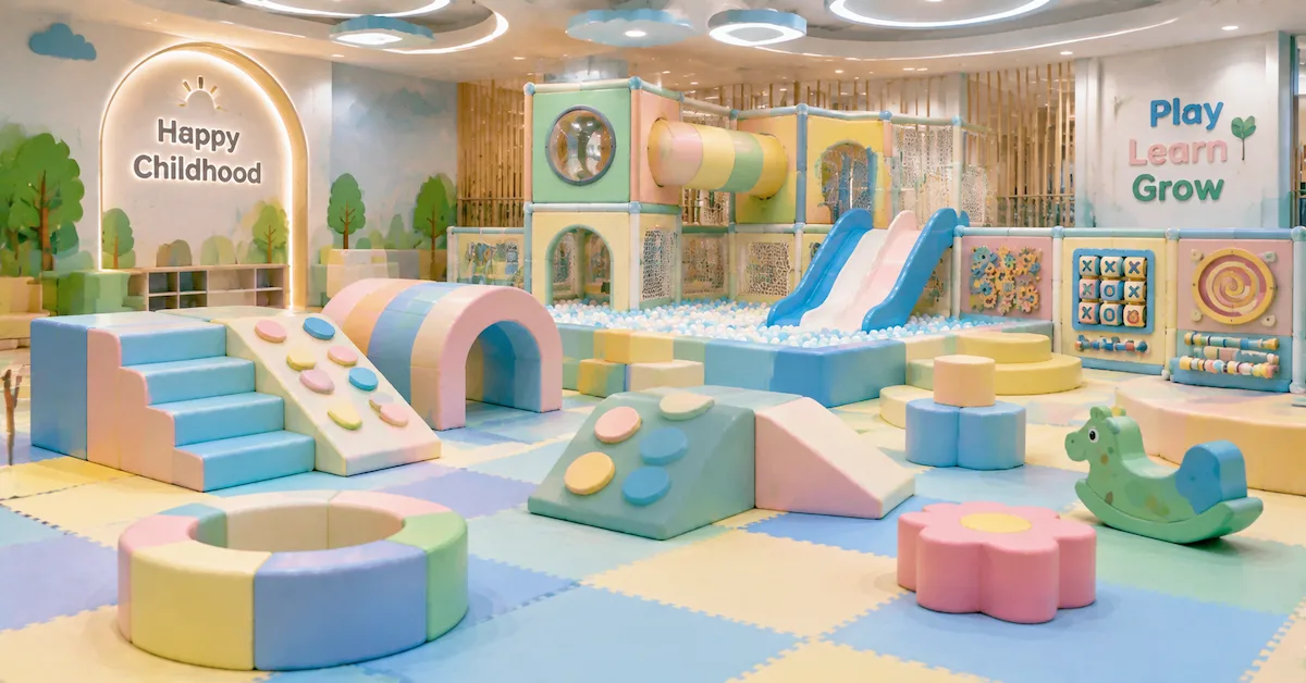 Toddler soft play equipment center scene