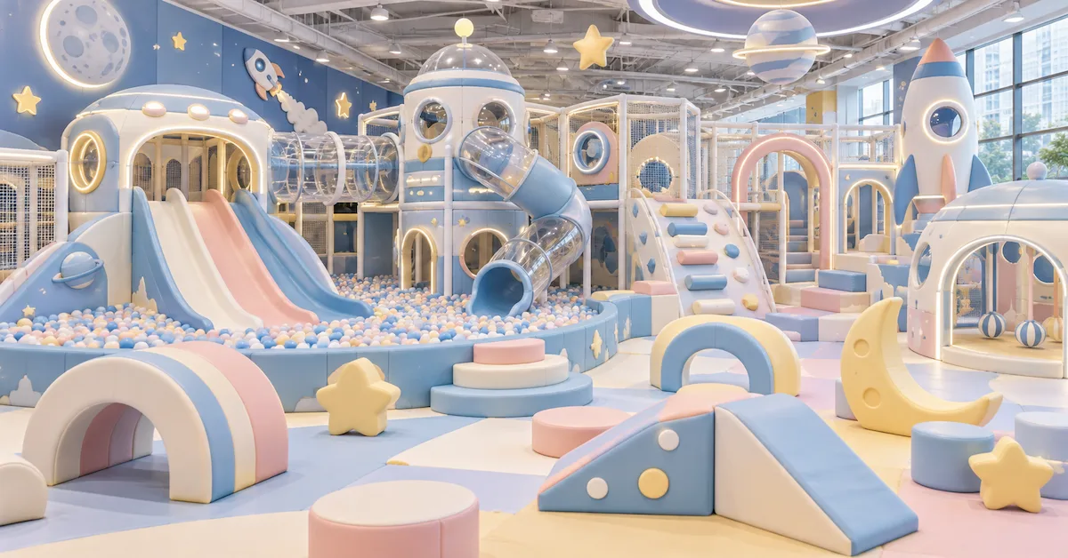 Space theme indoor playground scene
